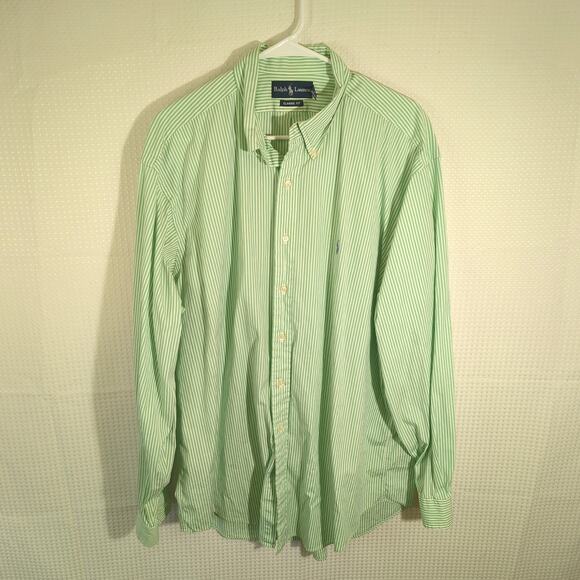 Ralph Lauren XL Green White Striped Button Front Shirt Classic Fit Long Sleeve - Picture 1 of 4